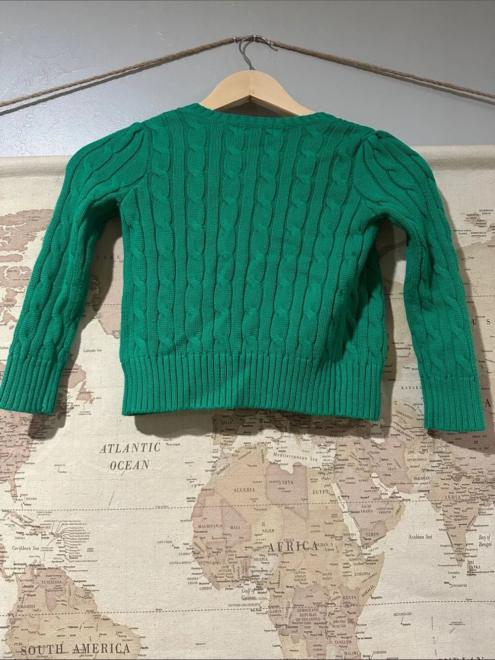 Ralph Lauren Girls' Green Cable Knit Cardigan with pink logo